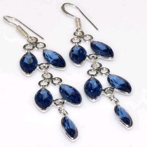 Iolite Gemstone 925 Sterling Silver Handmade Drop Dangle Earrings